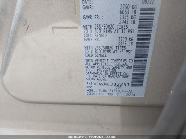 5N1DL1GS3PC332251 Infiniti Qx60 Sensory