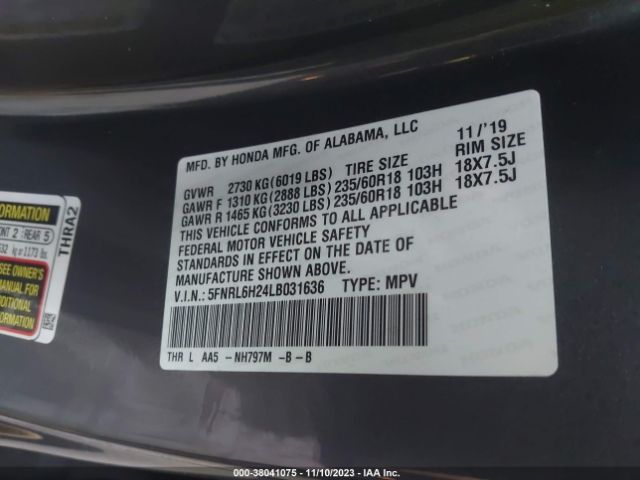 5FNRL6H24LB031636 Honda ODYSSEY LX