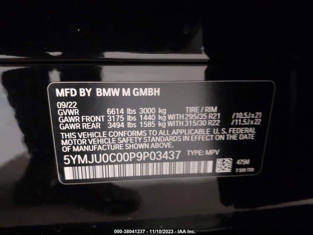 2023 BMW X5 M BASE (A8) VIN: 5YMJU0C00P9P03437
