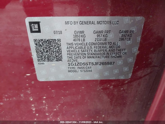 2018 CHEVROLET MALIBU LT VIN: 1G1ZD5ST5JF265987