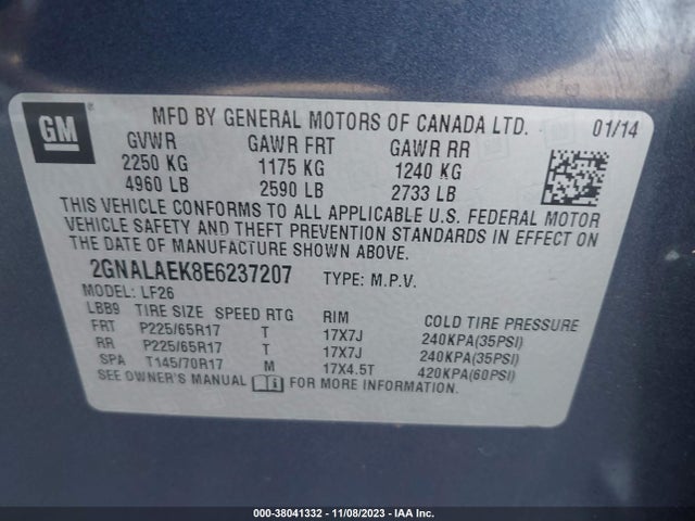 2014 CHEVROLET EQUINOX LS VIN: 2GNALAEK8E6237207