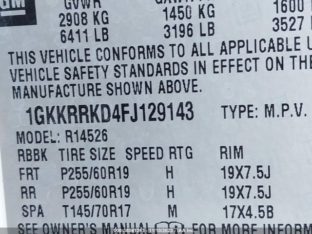 GMC Acadia Slt-1 2015 1GKKRRKD4FJ129143 Image 9