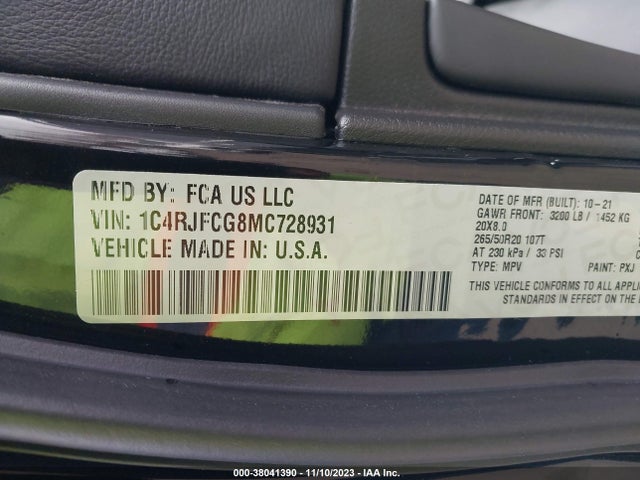 1C4RJFCG8MC728931 Jeep Grand Cherokee Overland 4x4