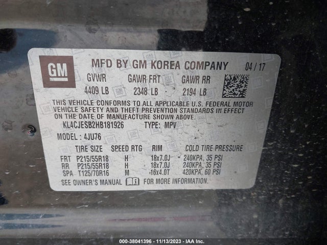 2017 BUICK ENCORE PREFERRED VIN: KL4CJESB2HB181926