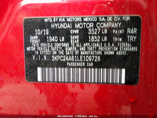Hyundai ACCENT SE 2020 3KPC24A61LE109726 Image 9