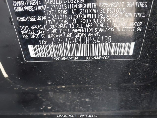 2018 SUBARU FORESTER 2.5I LIMITED VIN: JF2SJARC4JH594198