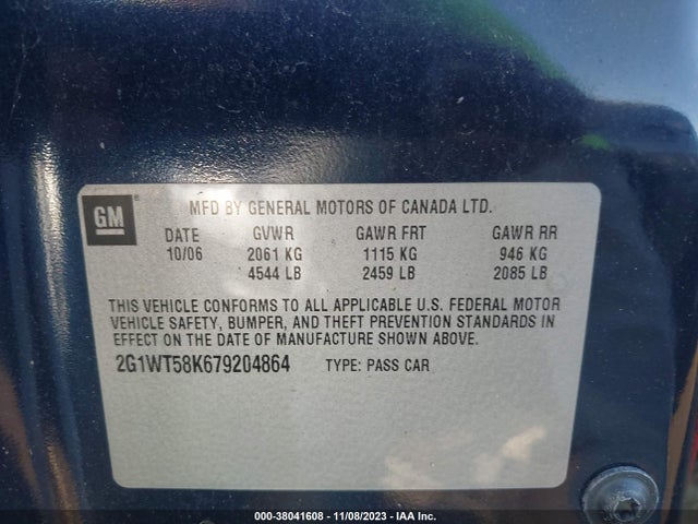 2007 CHEVROLET IMPALA LT VIN: 2G1WT58K679204864