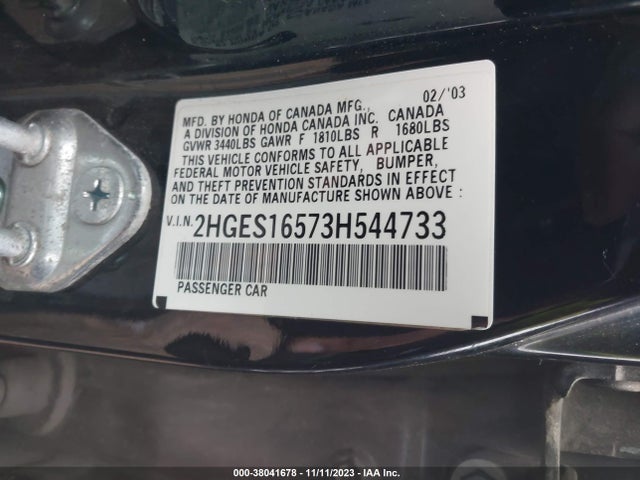 2003 HONDA CIVIC LX VIN: 2HGES16573H544733