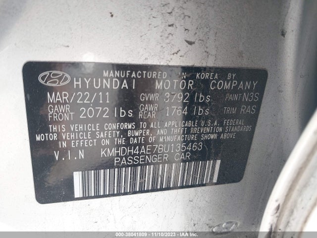 2011 HYUNDAI ELANTRA GLS (ULSAN PLANT) VIN: KMHDH4AE7BU135463