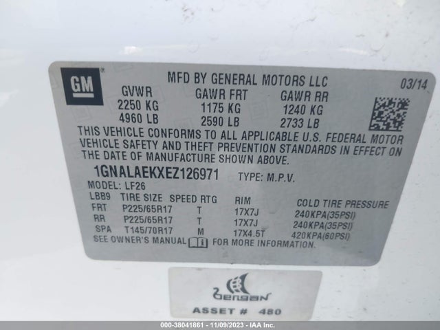Chevrolet EQUINOX LS 2014 1GNALAEKXEZ126971 Image 9
