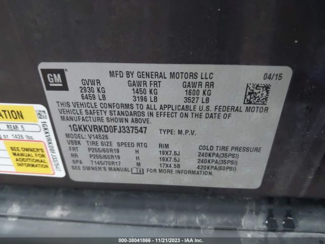 1GKKVRKD0FJ337547 GMC Acadia Slt-1