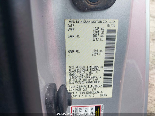 2010 NISSAN ALTIMA 2.5 S VIN: 1N4AL2EP4AC138062
