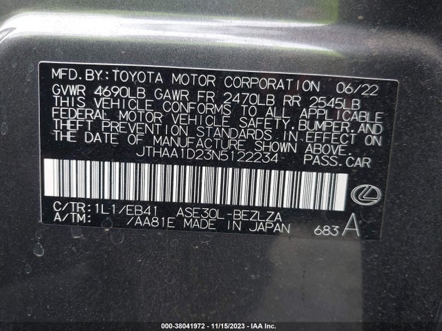 2022 LEXUS IS IS 300 VIN: JTHAA1D23N5122234