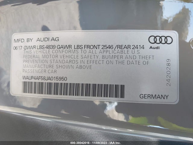 WAUP4AF58JA015950 Audi S5 3.0t Premium Plus