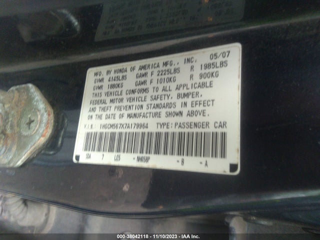 2007 HONDA ACCORD SDN EX/EX-L VIN: 1HGCM567X7A179964