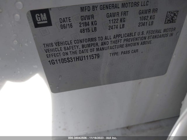 Chevrolet IMPALA 1LT 2017 1G1105S31HU111579 Image 9
