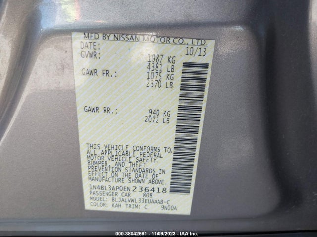 2014 NISSAN ALTIMA 3.5 S/3.5 SL/3.5 SV VIN: 1N4BL3AP0EN236418