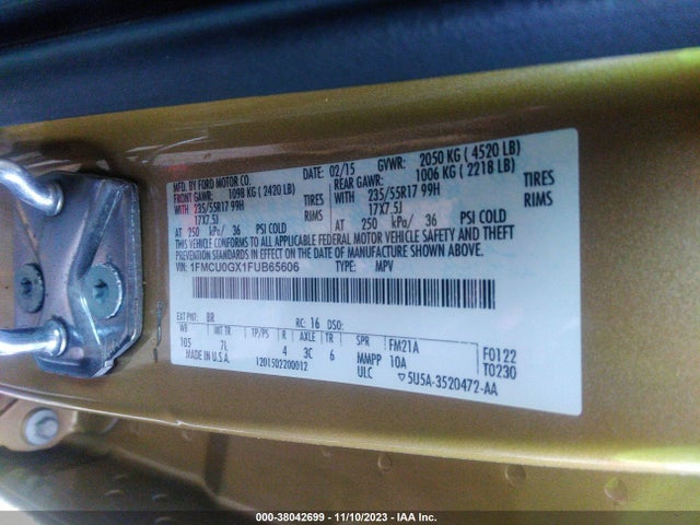 Ford ESCAPE SE 2015 1FMCU0GX1FUB65606 Image 9