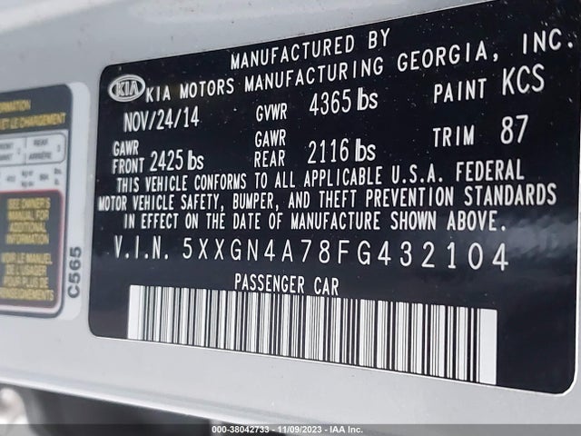 KIA OPTIMA EX 2015 5XXGN4A78FG432104 Image 9