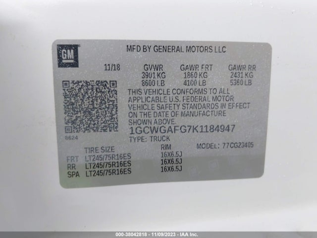 Chevrolet EXPRESS CARGO VAN 2019 1GCWGAFG7K1184947 Image 9