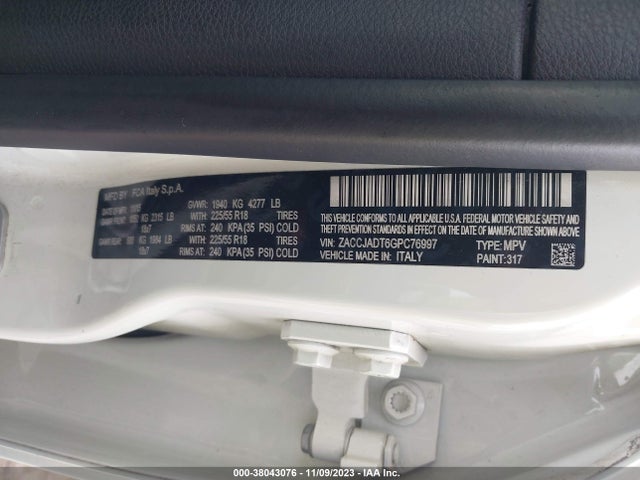 2016 JEEP RENEGADE LIMITED VIN: ZACCJADT6GPC76997