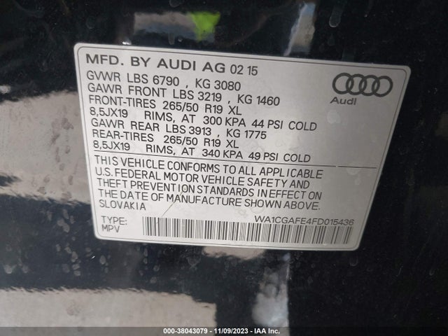 2015 AUDI Q7 3.0T PREMIUM VIN: WA1CGAFE4FD015436
