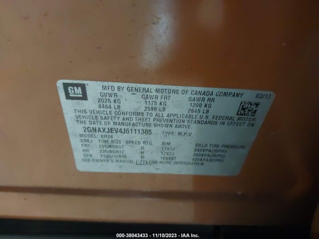 Chevrolet EQUINOX LT 2018 2GNAXJEV4J6111385 Image 9
