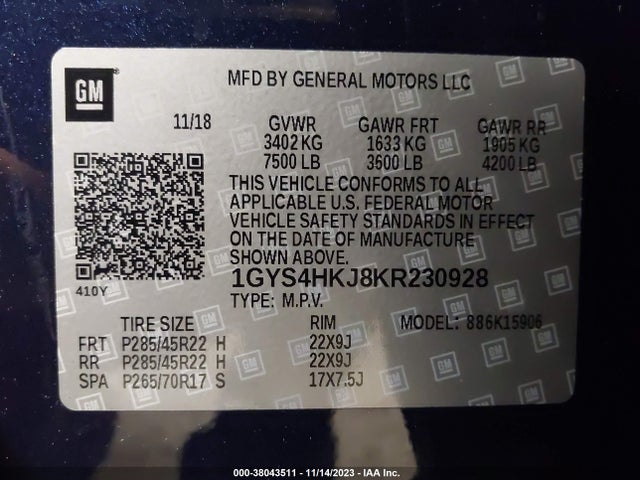 1GYS4HKJ8KR230928 Cadillac Escalade Esv Luxury