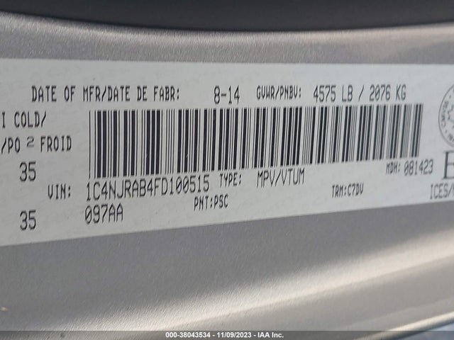 2015 JEEP PATRIOT SPORT/NORTH VIN: 1C4NJRAB4FD100515
