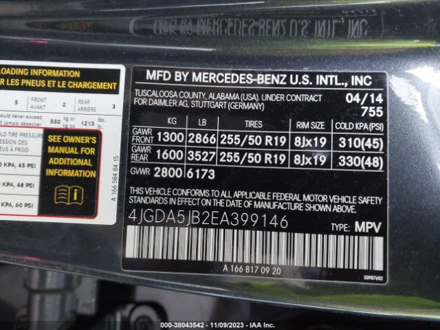 4JGDA5JB2EA399146 Mercedes-Benz ML 350