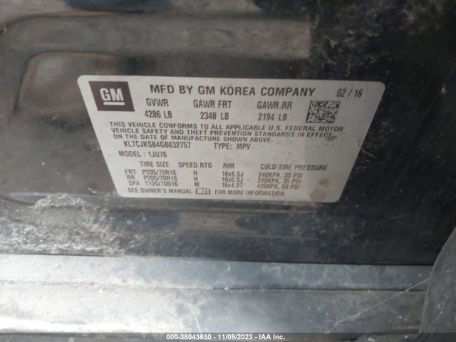 Chevrolet Trax 1ls 2016 KL7CJKSB4GB632757 Image 9