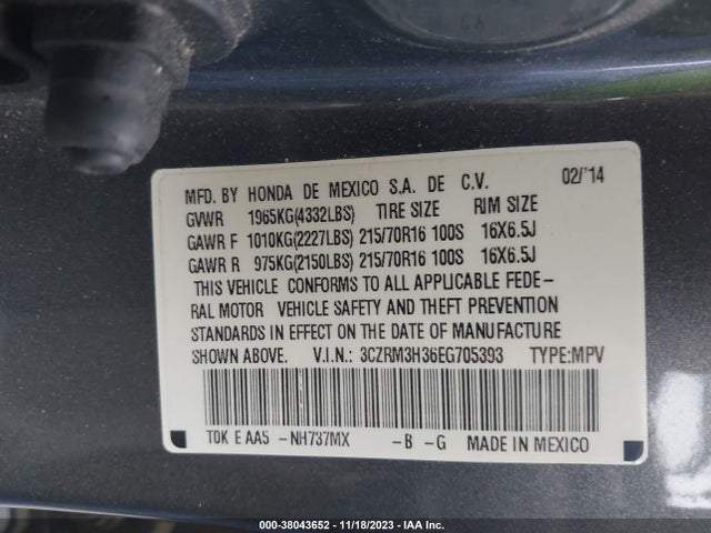 Honda CR-V LX 2014 3CZRM3H36EG705393 Image 9