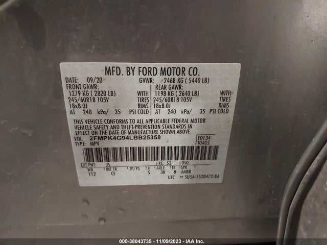 2020 FORD EDGE SE VIN: 2FMPK4G94LBB25358