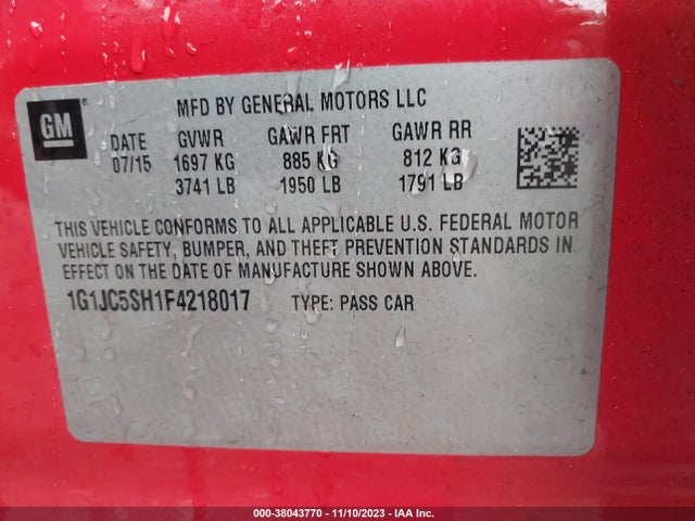 Chevrolet Sonic Lt Auto 2015 1G1JC5SH1F4218017 Image 9