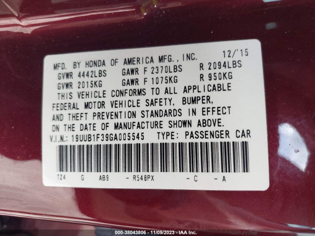 Acura TLX 2016 19UUB1F39GA005545 Image 9