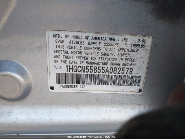 2005 HONDA ACCORD SDN EX-L VIN: 1HGCM55855A082579