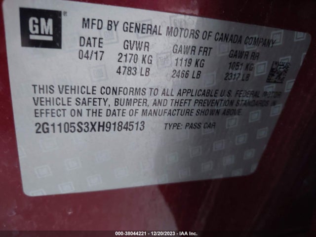 Chevrolet IMPALA LT 2017 2G1105S3XH9184513 Image 9