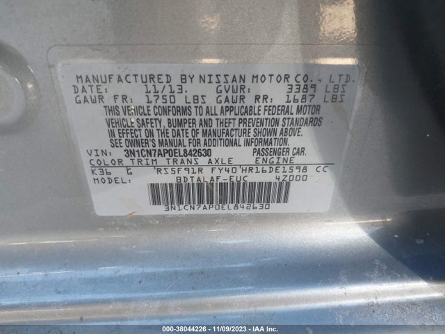 Nissan VERSA S 2014 3N1CN7AP0EL842630 Image 9
