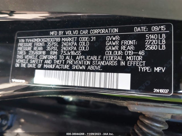 2016 VOLVO XC60 T5 DRIVE-E PREMIER VIN: YV440MDKXG2830789