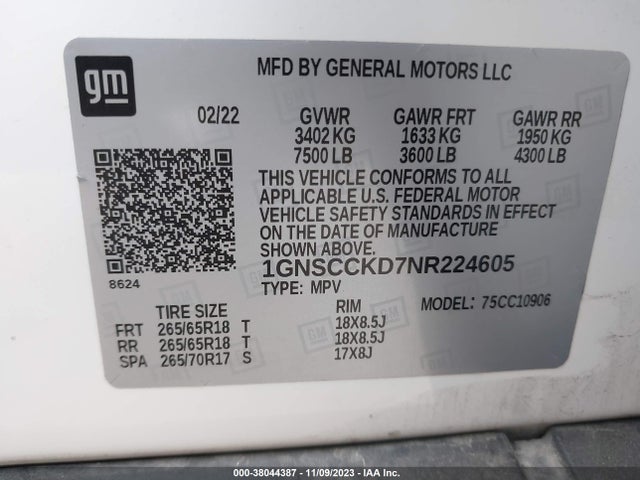 Chevrolet Suburban 2wd Lt 2022 1GNSCCKD7NR224605 Image 9