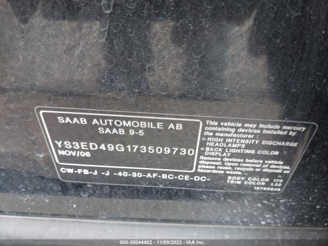 2007 SAAB 9-5 YS3ED49G173509730 Photo 8