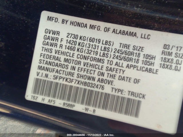 Honda Ridgeline Rtl-e 2017 5FPYK3F7XHB032476 Image 9