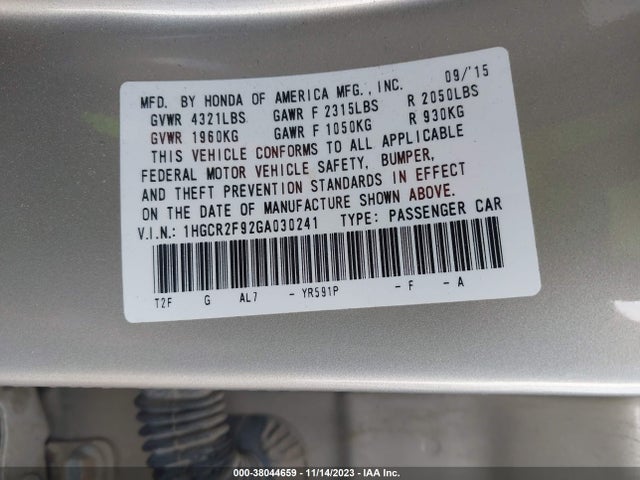 Honda Accord Ex-l 2016 1HGCR2F92GA030241 Image 9