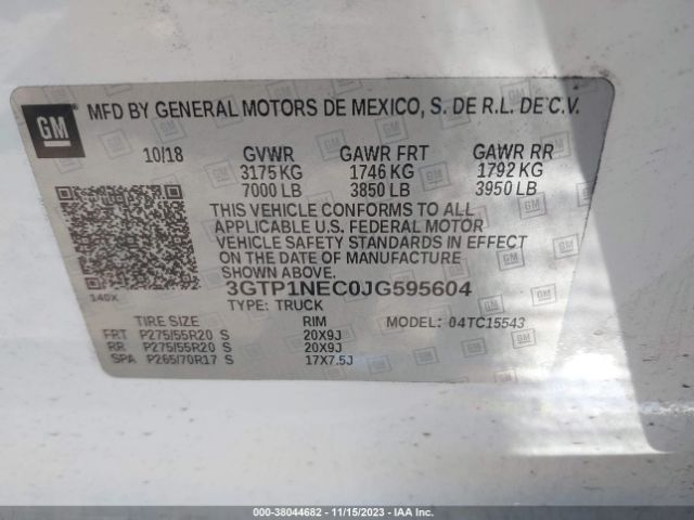 3GTP1NEC0JG595604 GMC Sierra 1500 Slt