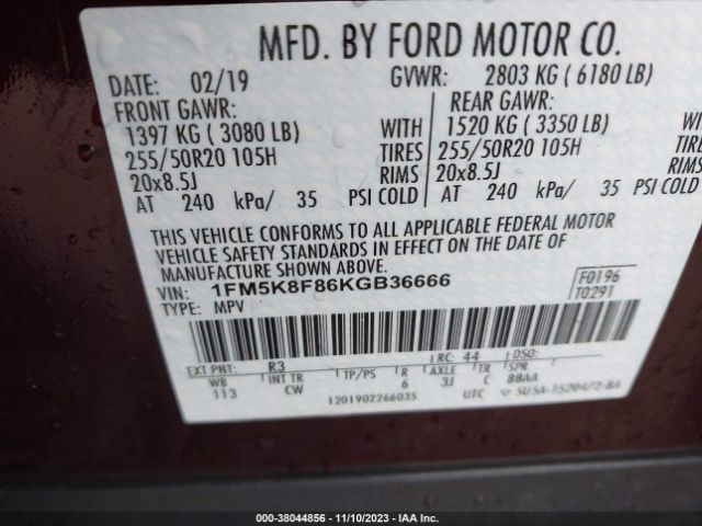 1FM5K8F86KGB36666 Ford Explorer Limited