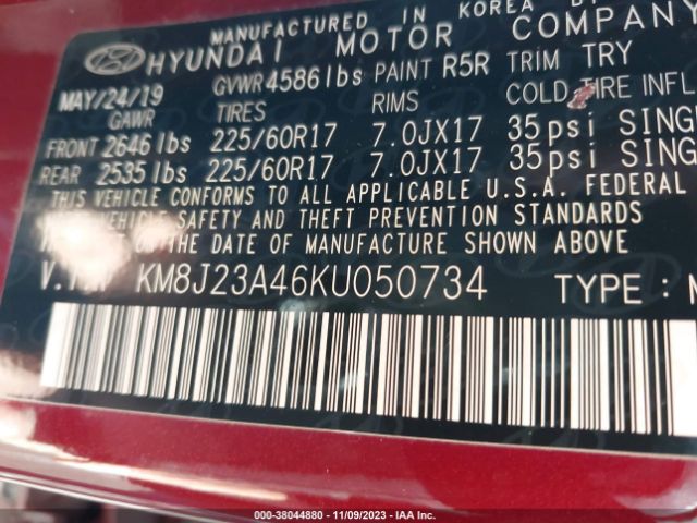 2019 HYUNDAI TUCSON KM8J23A46KU050734 Photo 8