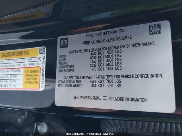 Chevrolet Suburban 2wd Lt 2022 1GNSCCKD5NR322872 Image 9