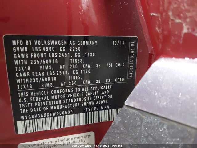 WVGBV3AXXEW050539 Volkswagen Tiguan Sel