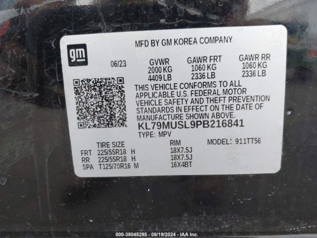 KL79MUSL9PB216841 Chevrolet Trailblazer Awd Rs