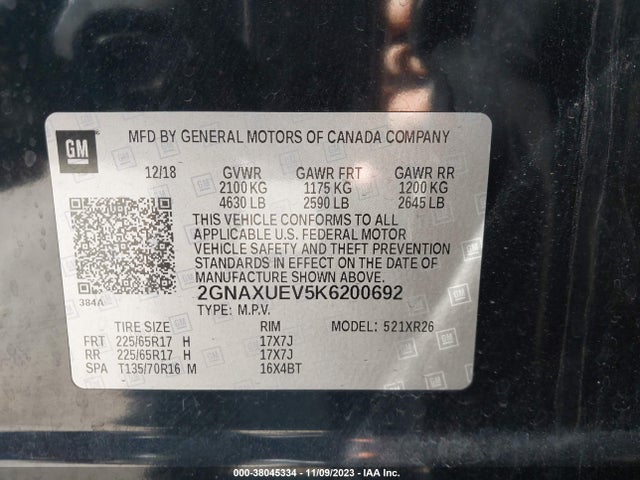 Chevrolet EQUINOX LT 2019 2GNAXUEV5K6200692 Image 9